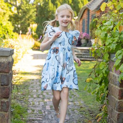 girls elsie dress - blue vintage butterflies