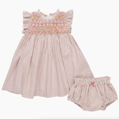 baby girls stevie dress - tawny brown stripe