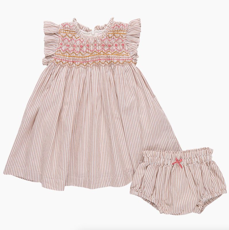 baby girls stevie dress - tawny brown stripe
