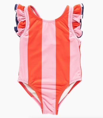 girls liv suit - pink wide stripe w/ red stripe