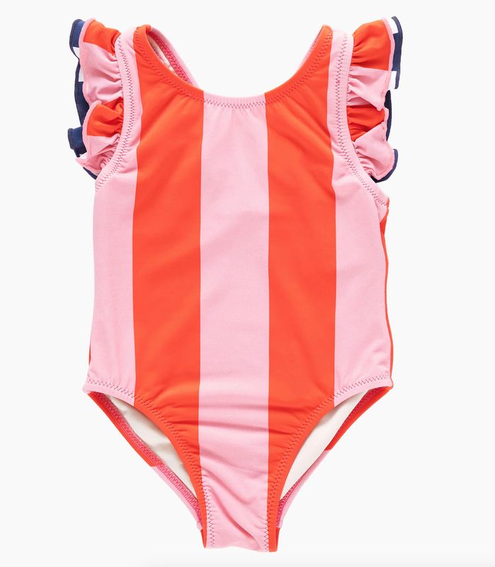 girls liv suit - pink wide stripe w/ red stripe