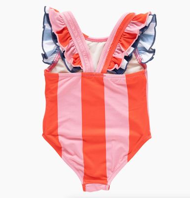 girls liv suit - pink wide stripe w/ red stripe