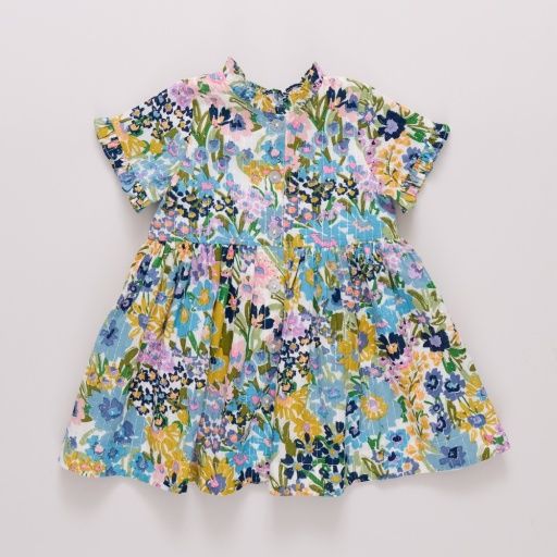 girls autumn dress - blue large sketched floral, Color: blue floral, Size: 2Y