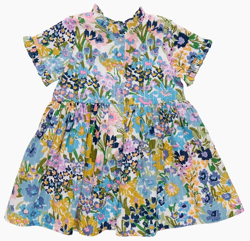 girls autumn dress - blue large sketched floral