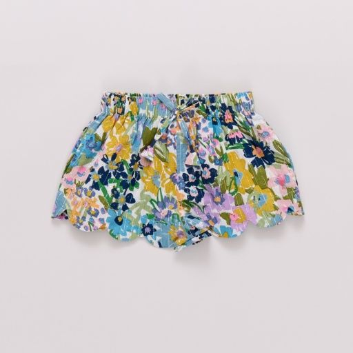 girls scallop short - blue large sketched floral, Color: blue floral, Size: 2Y