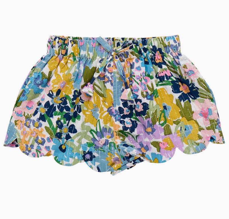 girls scallop short - blue large sketched floral