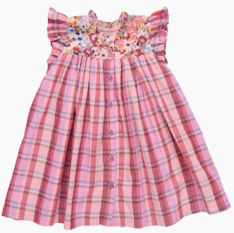 girls kaylee dress - burgundy madras plaid