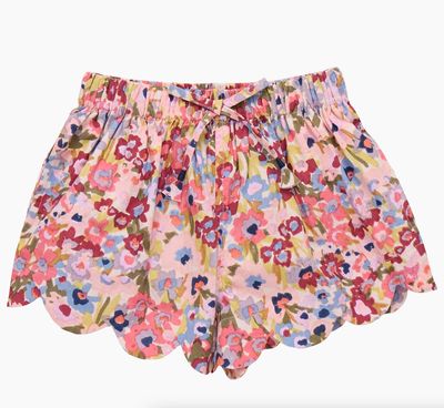 girls scallop short - burgundy sketched floral