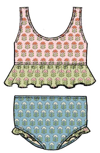 girls palmer tankini - multi prairie block print, Color: prairie block, Size: 2Y