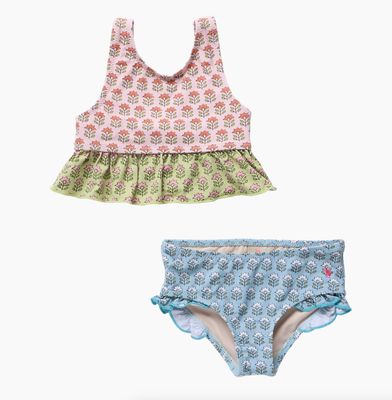 girls palmer tankini - multi prairie block print