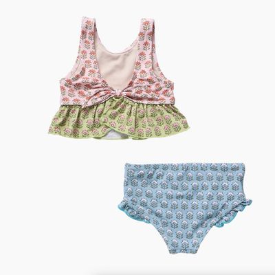 girls palmer tankini - multi prairie block print