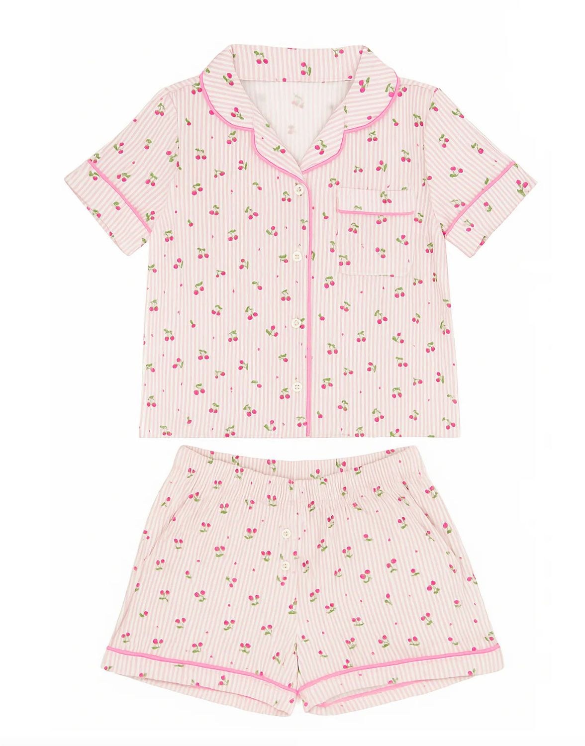 cherry stripes pj short set