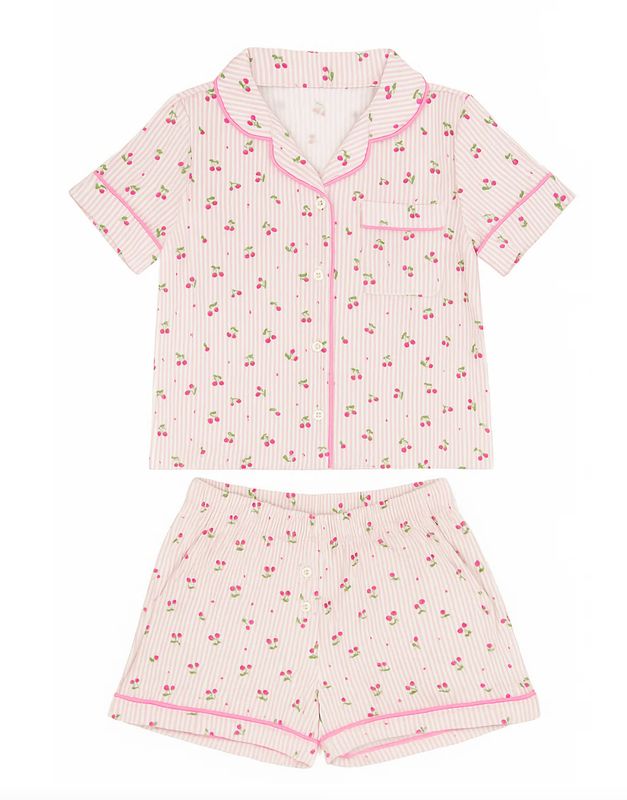 cherry stripes pj short set