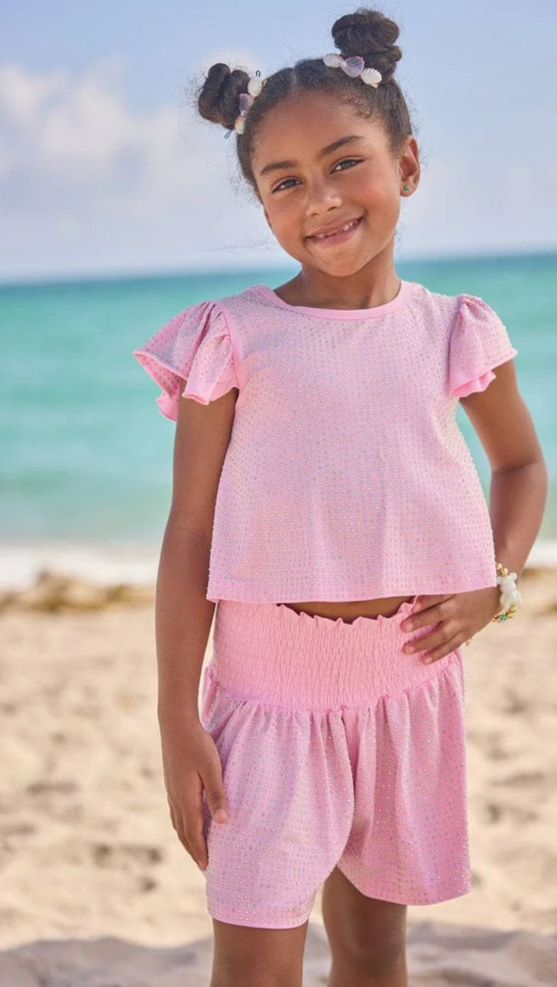 crystal ruffle short set