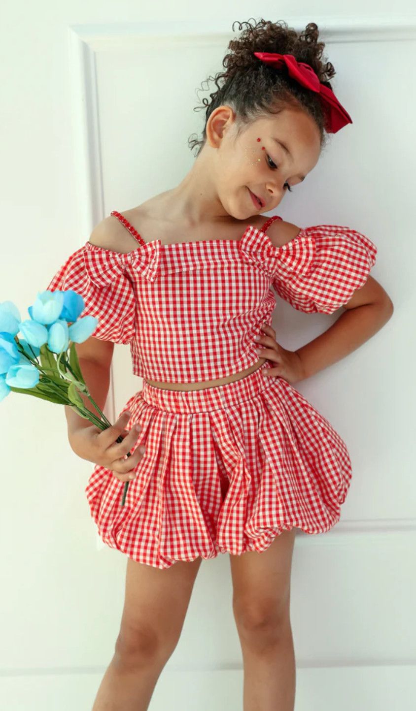 plaid bow bubble skort set
