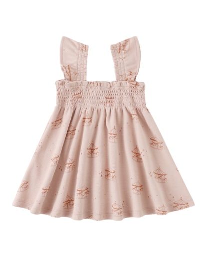 SMOCKED JERSEY DRESS CAROUSEL, Color: BLUSH, Size: 6-12M