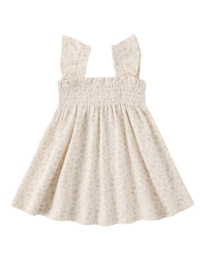 SMOCKED JERSEY DRESS DITSY, Color: IVORY, Size: 6-12M