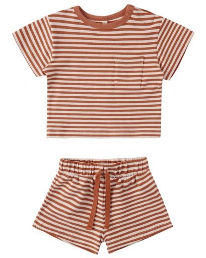 BOXY POCKET TEE + SHORT SET POPPY STRIPE, Color: POPPY, Size: 0-3M