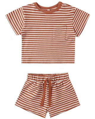 BOXY POCKET TEE + SHORT SET POPPY STRIPE