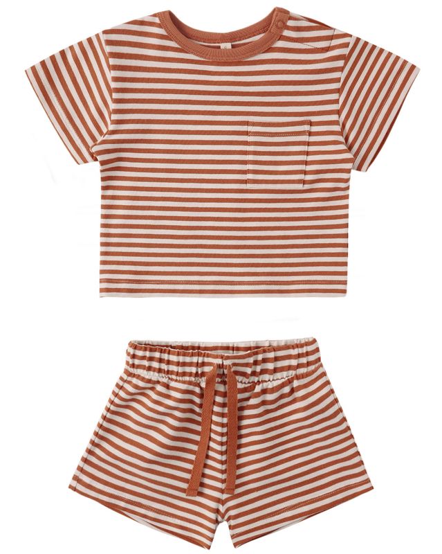 BOXY POCKET TEE + SHORT SET POPPY STRIPE