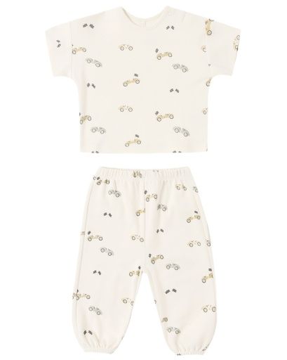 JERSEY TEE + PANT SET RACE CAR, Color: NATURAL, Size: 0-3M