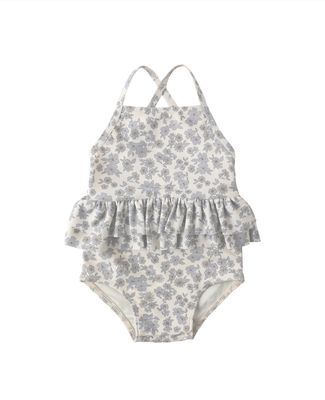 RUFFLED ONE-PIECE SWIMSUIT BLUE FLORAL