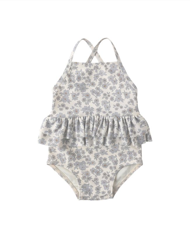 RUFFLED ONE-PIECE SWIMSUIT BLUE FLORAL