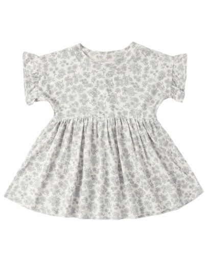 BAMBOO BABYDOLL DRESS BLUE FLORAL, Color: IVORY, Size: 6-12M