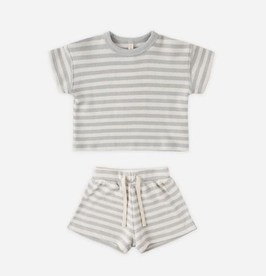 WAFFLE TEE + SHORT SET SKY STRIPE