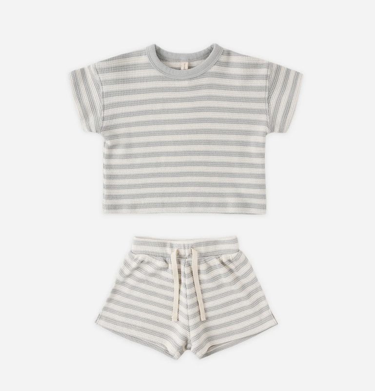 WAFFLE TEE + SHORT SET SKY STRIPE