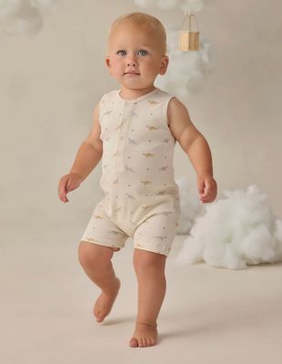 RIBBED HENLEY ROMPER DINOS