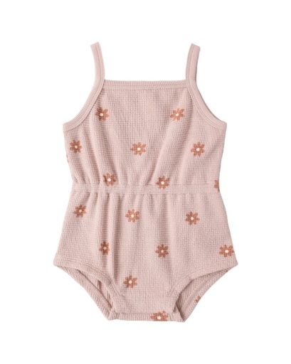 WAFFLE CINCH ROMPER PINK DAISY, Color: BLUSH, Size: 0-3M