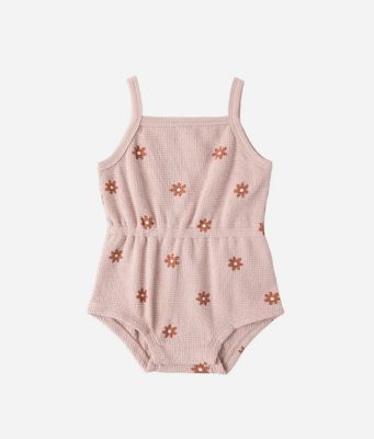 WAFFLE CINCH ROMPER PINK DAISY