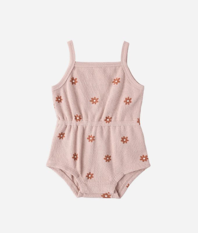 WAFFLE CINCH ROMPER PINK DAISY