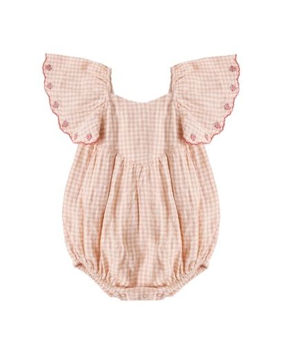 ROXY ROMPER PETAL GINGHAM, Color: PETAL, Size: 0-3M