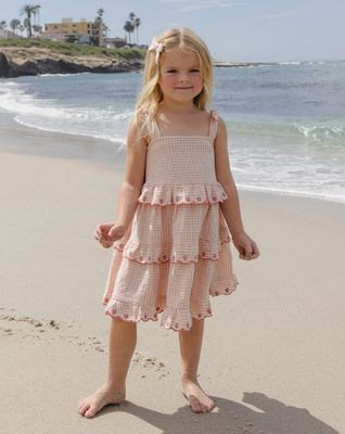 RUFFLED SWING DRESS PETAL GINGHAM