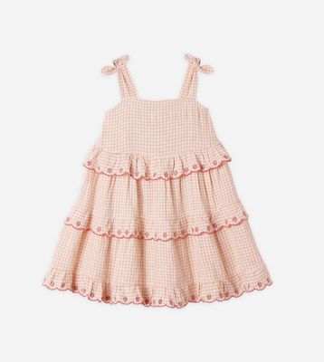 RUFFLED SWING DRESS PETAL GINGHAM