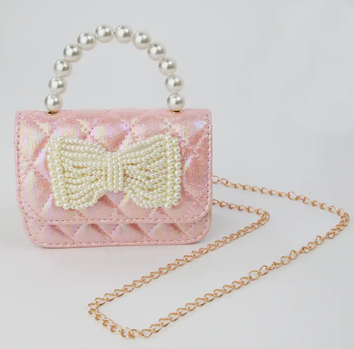 shimmer pearl bow purse
