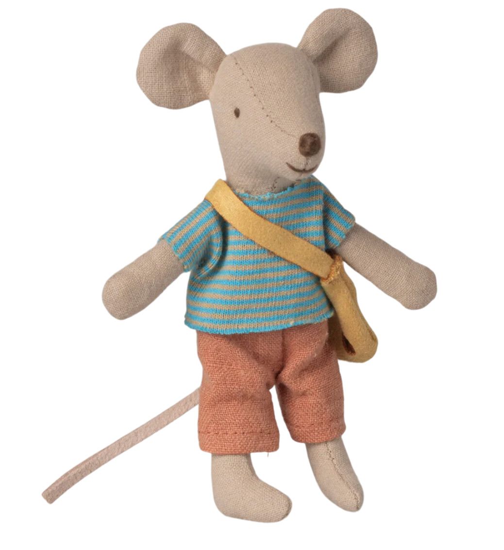 little brother mouse with bag