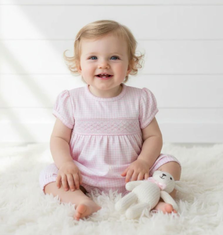 pink gingham smocked bubble