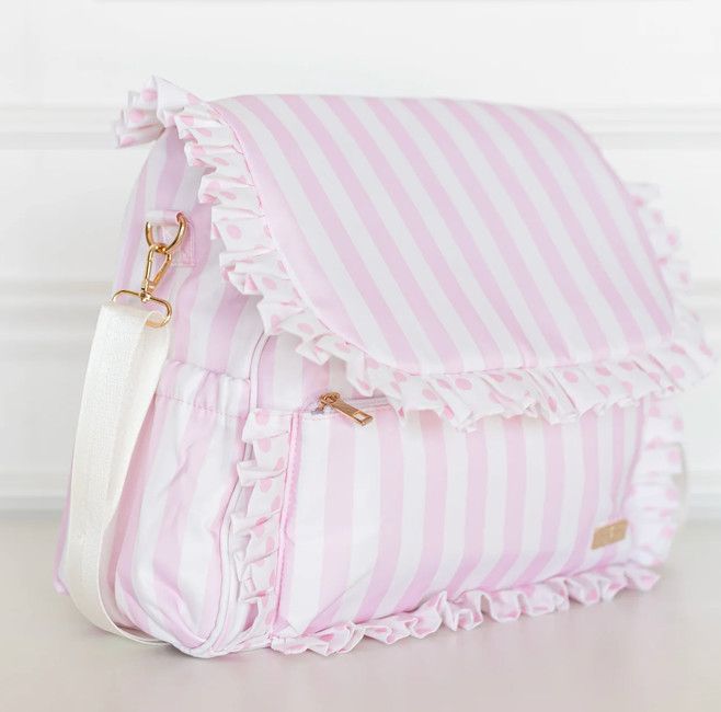 polka dot ruffle diaper bag