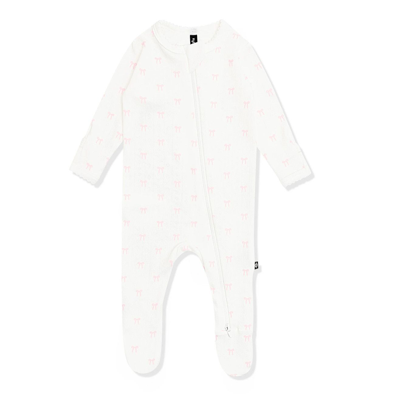 pointelle zippered footie- sweet pink bow