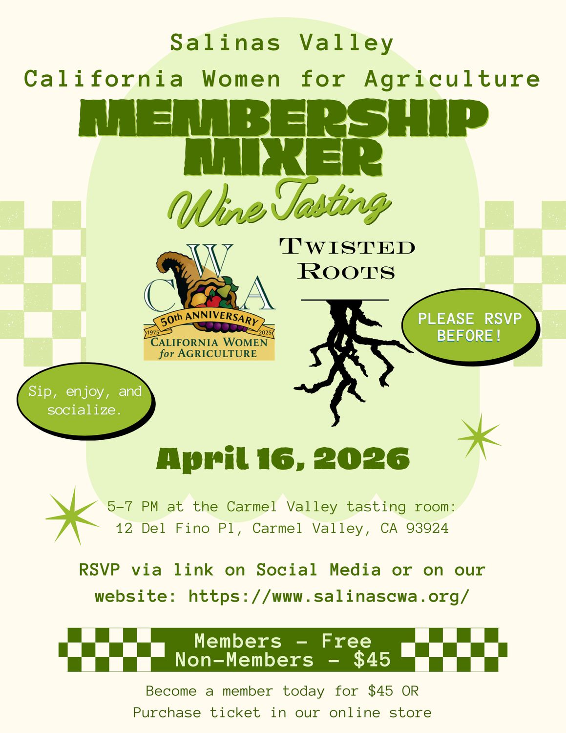2026 Membership Mixer - Twisted Roots Wine Tasting - Non Member Fee 2026 Membership Mixer - Twisted Roots Wine Tasting - Non Member Fee