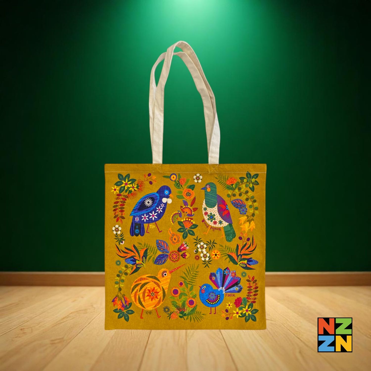 Cotton Bag Retro Birds - Tan