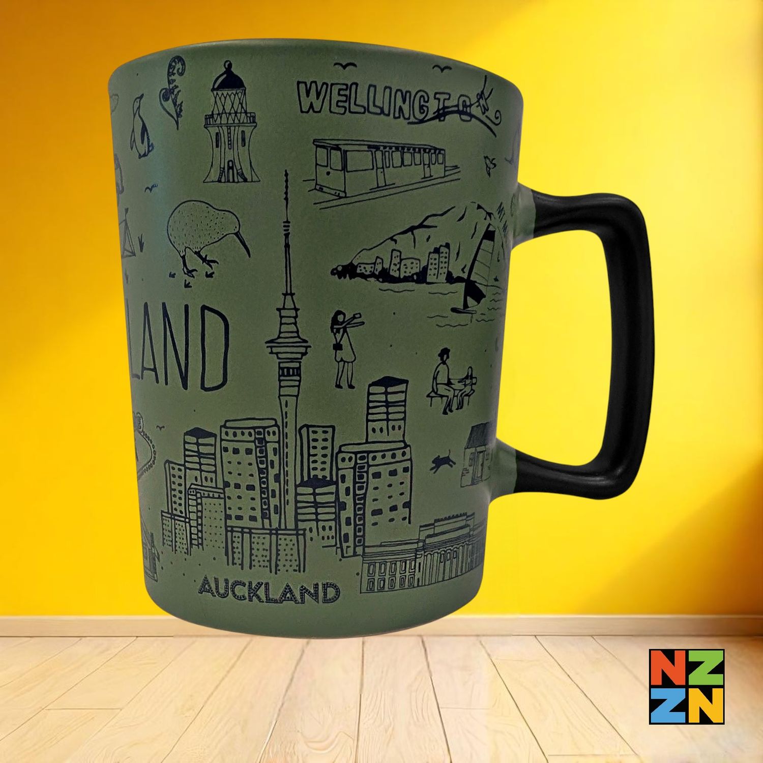 NZ Sketch Tower Mug Green