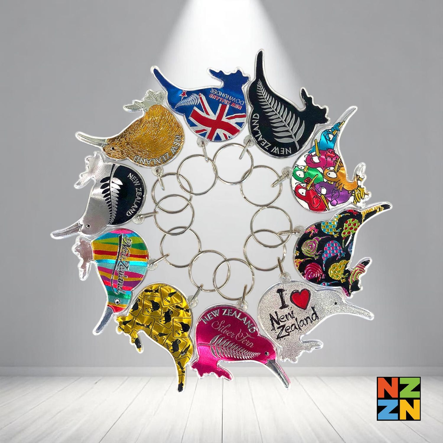 10Pk Acrylic Foil Keychain Bundle Kiwis