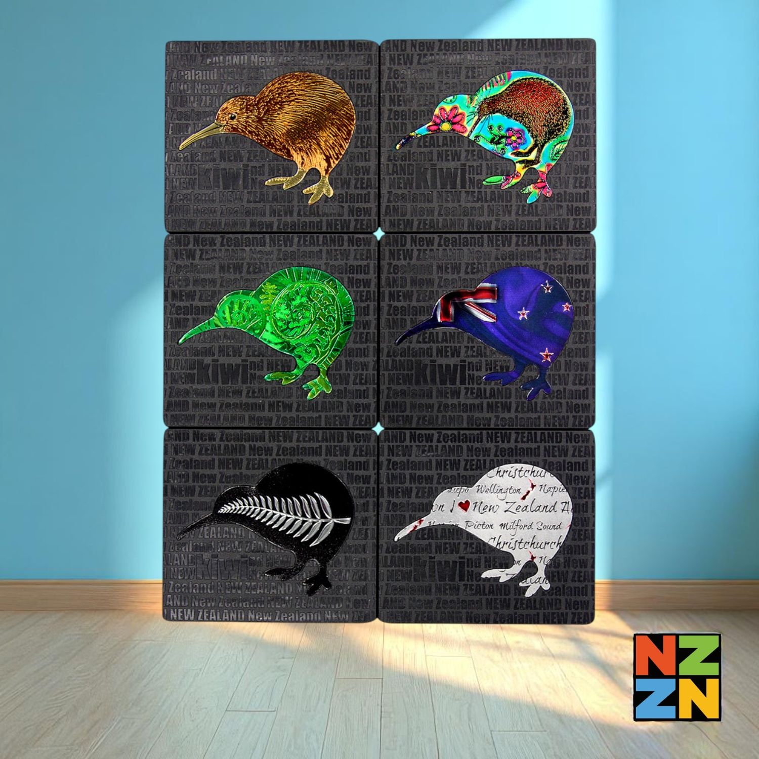 6Pk Coasters Foil Kiwi Icons