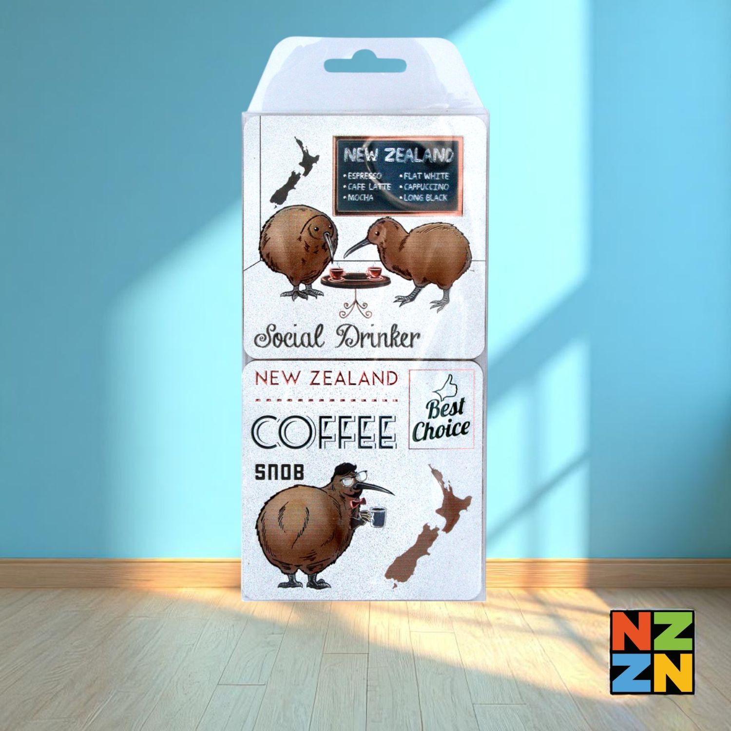 Foil Coaster 4Pk Coffee Kiwis