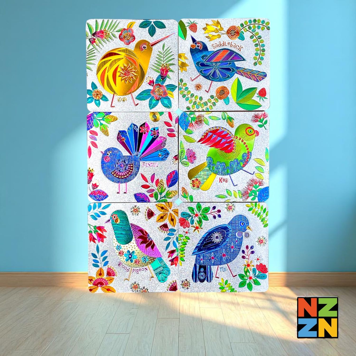 Foil Coaster 6Pk Retro Birds