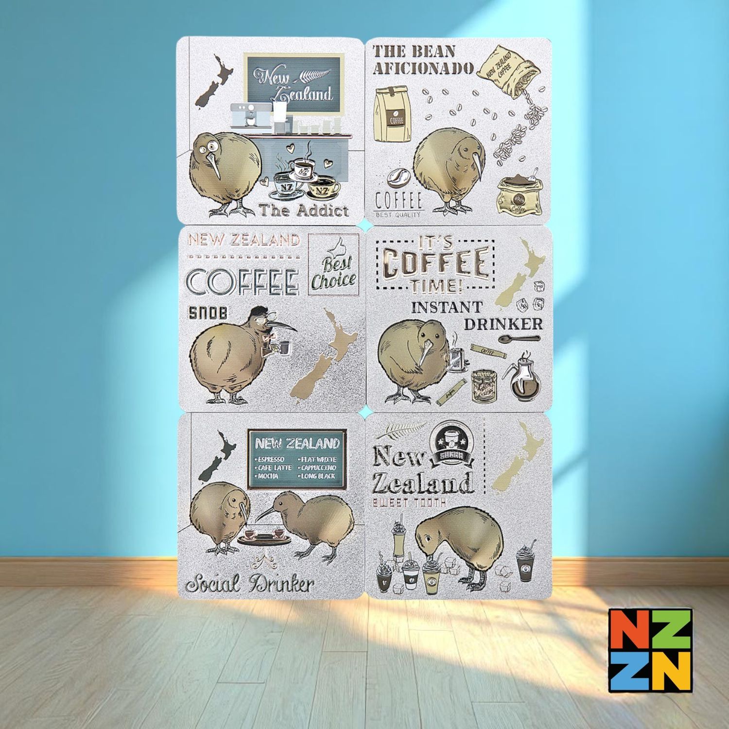 Foil Coaster 6Pk Coffee Kiwis